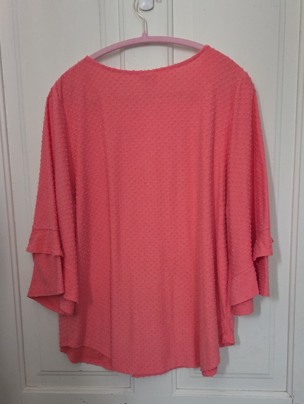 Ruby Rd Pink Swiss Dot Top With Ruffled Sleeves - Picture 5 of 6